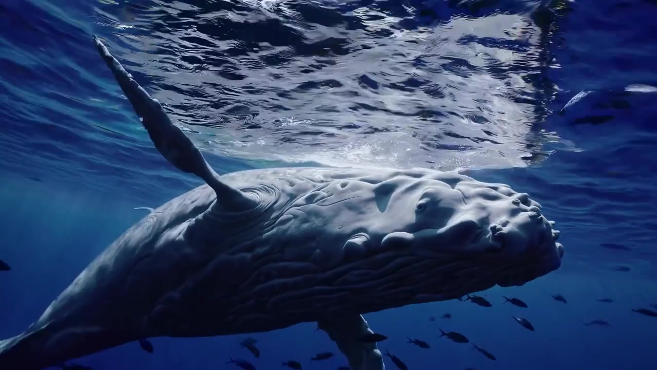 Megattera che nuota vicino alla superficie dell'oceano