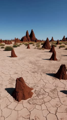 red desert landscape with ant hills