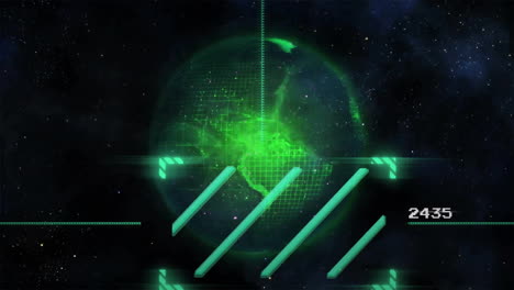 animación del procesamiento de datos financieros en todo el mundo sobre un fondo oscuro