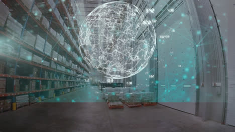 animation of a warehouse with data processing in background