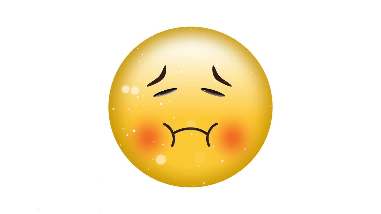 ⁇ 색 배경에 떨어지는 콘페티 위에 아픈 이모지 아이콘의 애니메이션