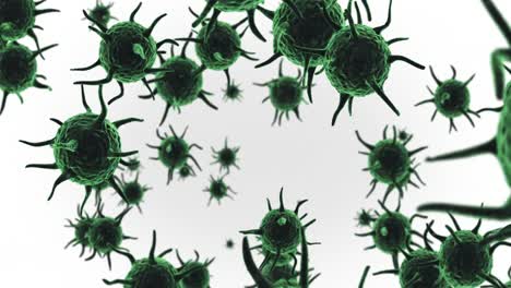 células de virus generadas digitalmente que fluyen contra un fondo blanco