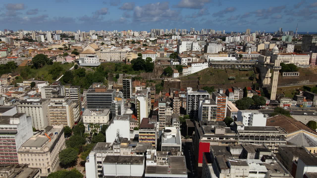 Aerial view of Salvador, Brazil's cityscape with mixed architecture