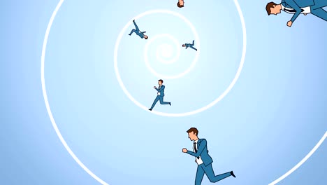 flat cartoon businessman characters running on spiral