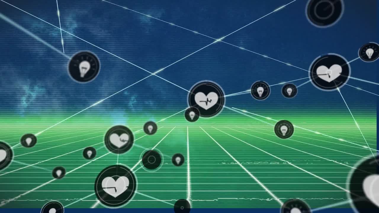 메타버스 위의 아이콘으로 연결된 네트워크의 애니메이션