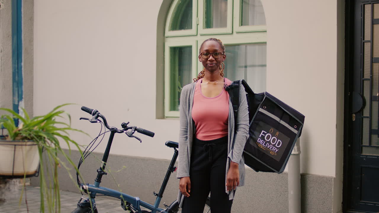 Food delivery person with bicycle