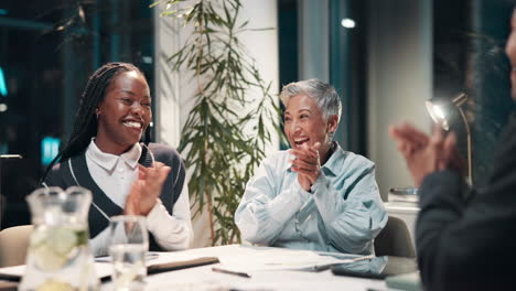 business team celebrating success in a modern office