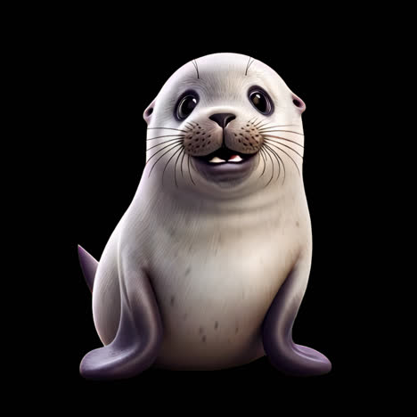 Cute baby seal animal animation isolated asset, transparent 4K video, alpha channel, ProRes 4444