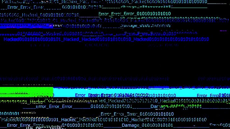 Sfondo con glitch digitale ed errore codice binario