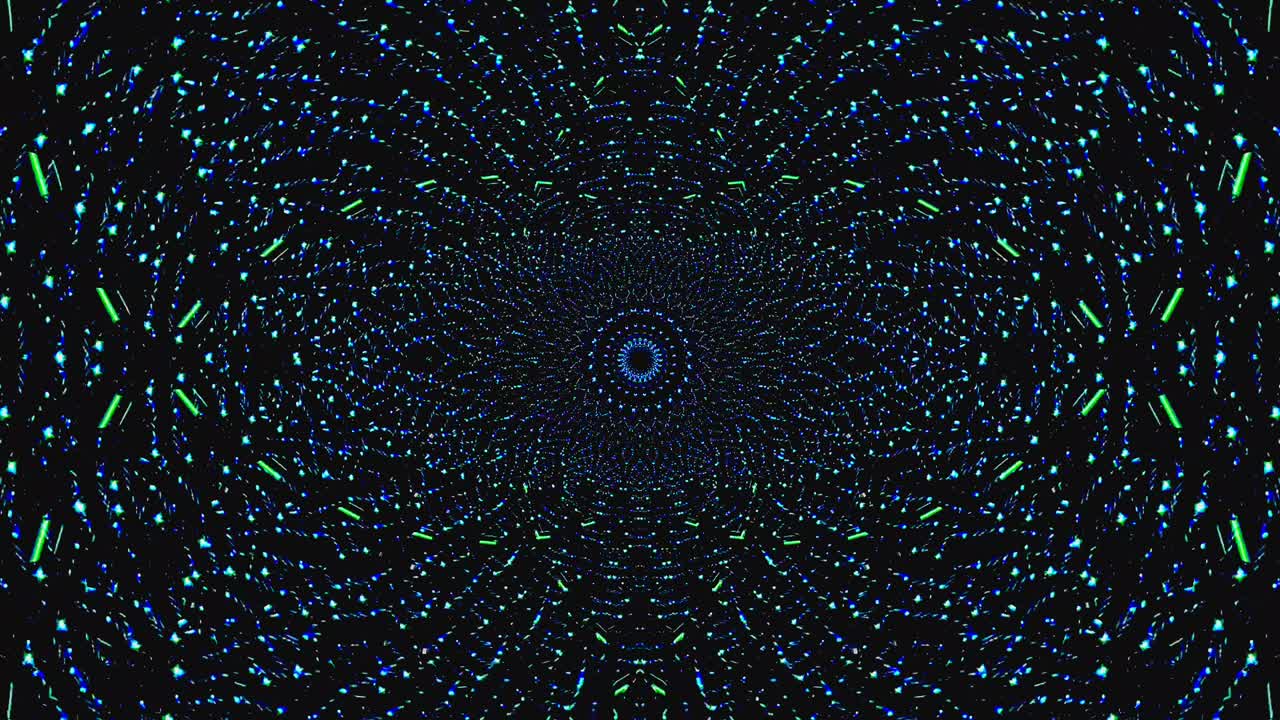 light wave abstract dots set blue color kaleidoscope black background