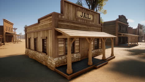 a western-style jail building in a desert town