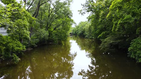 still aerial of the red cedar river in michigan