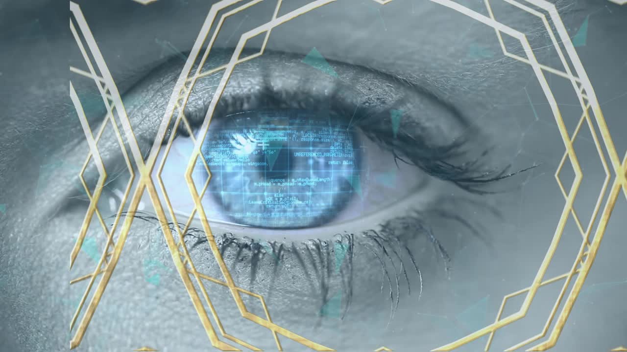 Animation of moving shapes and data processing over eye
