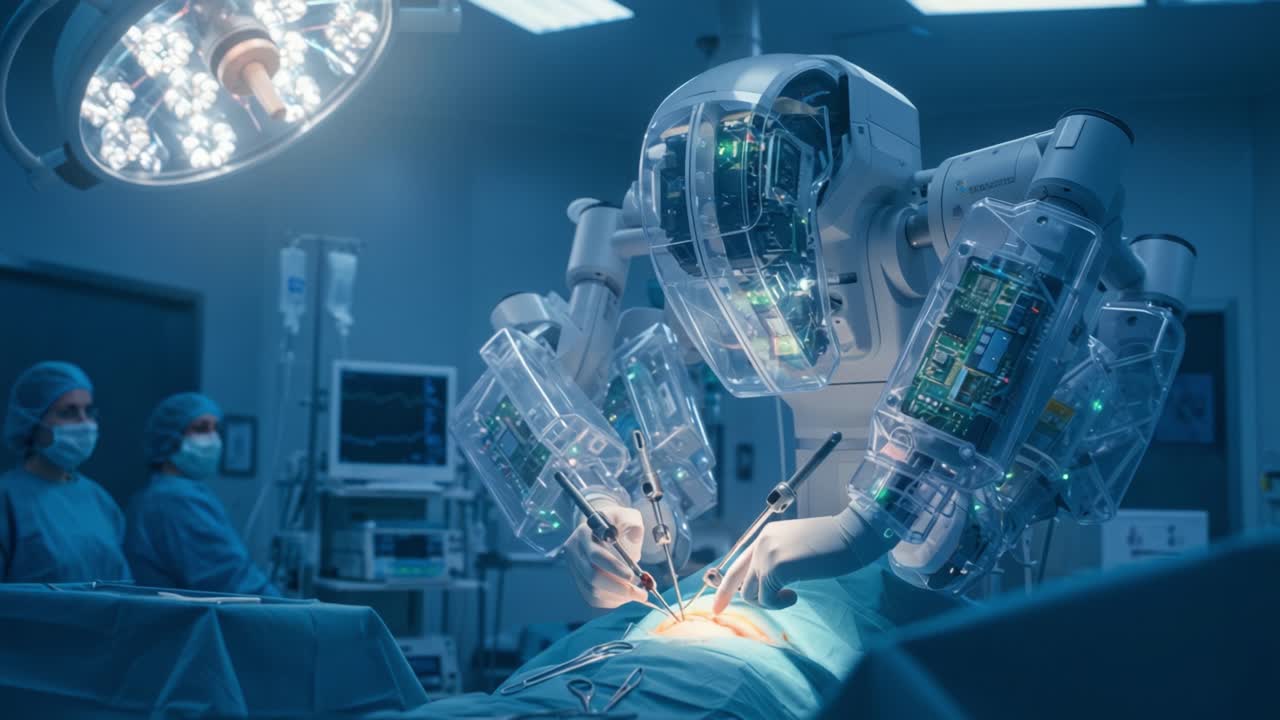 Advanced Surgical Robot Performing Precision Surgery with Cutting-Edge Technology in a Modern Operating Room, Highlighting Innovation in Healthcare