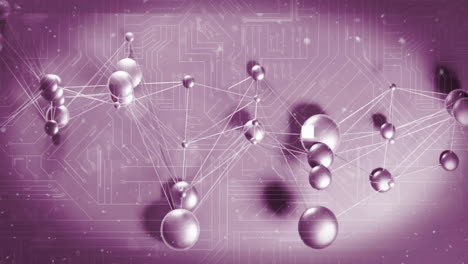 conexiones de red y animación de procesamiento de datos en el fondo de la placa de circuitos