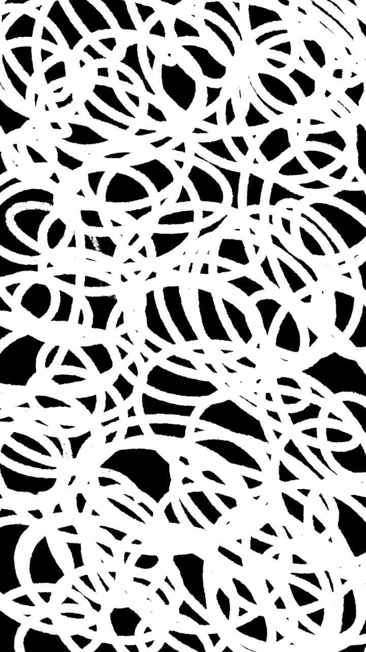 Abstract Animation of White Scribbled Circles on Black Background