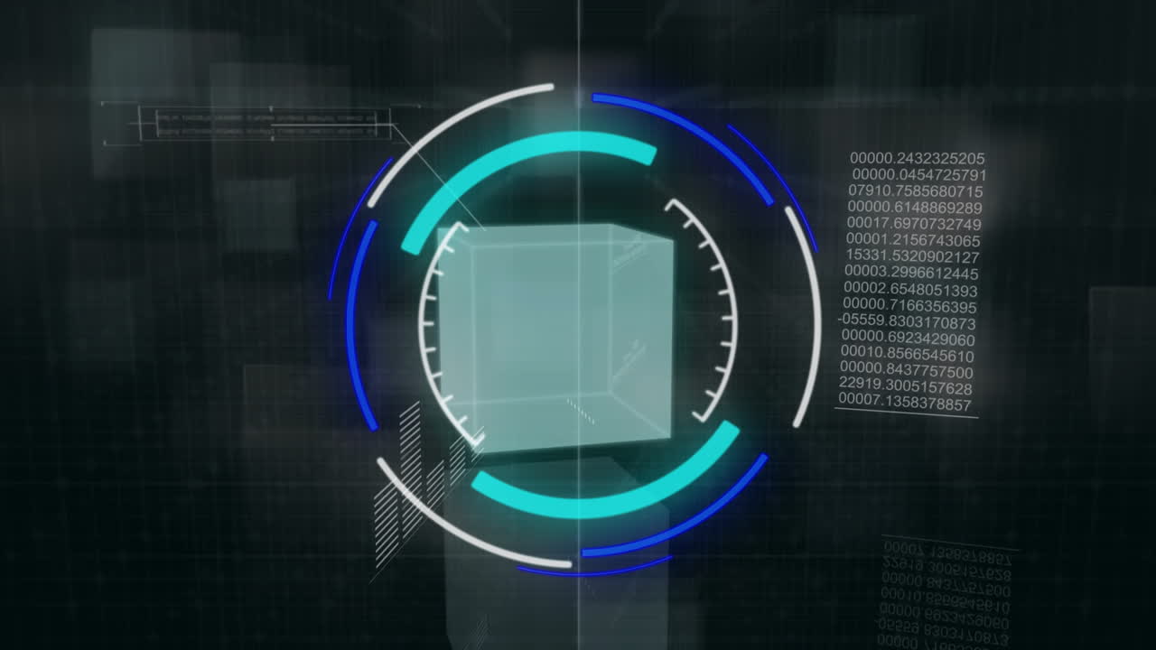 Animation of scope scanning over data processing on black background
