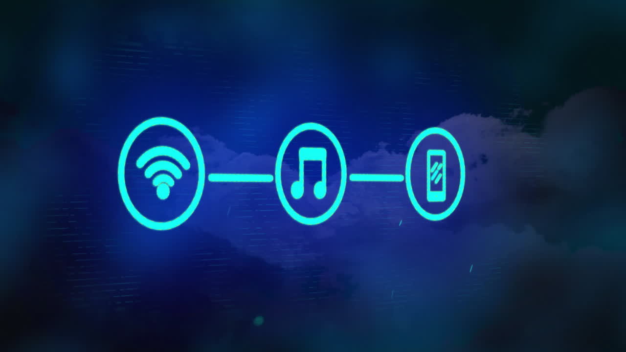 animación de la red con iconos sobre el fondo de la nube