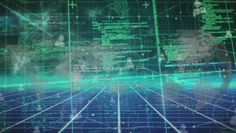 animation of globe and data processing in green and blue digital space