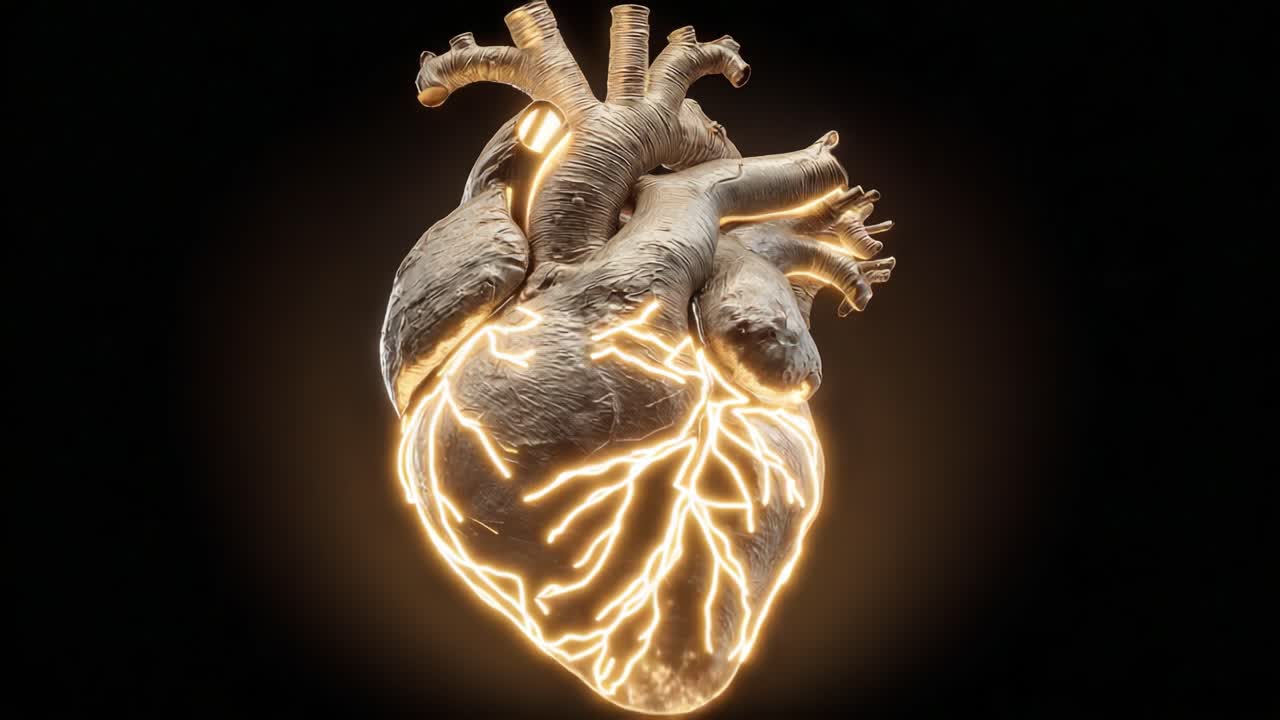 An Artistic Exploration of the Human Heart Featuring Intricate Vascular Lighting Effects, Highlighting the Complexity and Beauty of Cardiovascular Anatomy