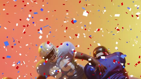 Animation-of-confetti-falling-over-american-football-player-on-neon-background