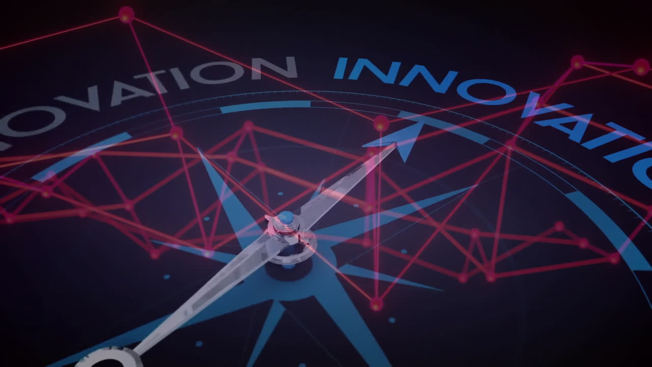 animación de la red de conexiones a través de la brújula con textos en fondo negro