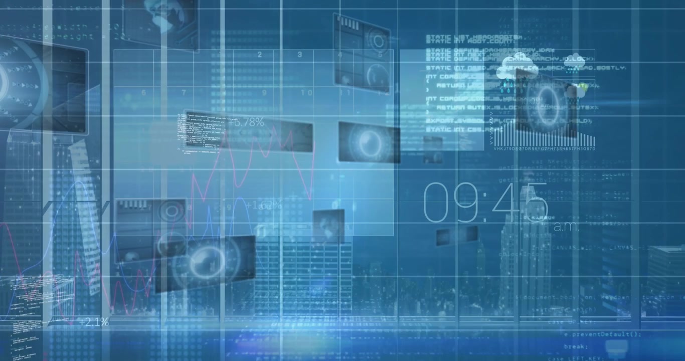 Animation of data processing on blue digital screen