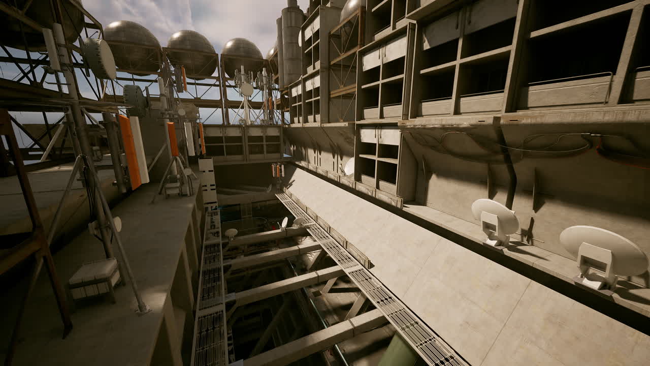 футуристические городские руины: пост-апокалиптический ландшафт в 3d