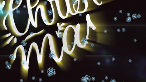 christmas text animation with falling snowflakes on dark background