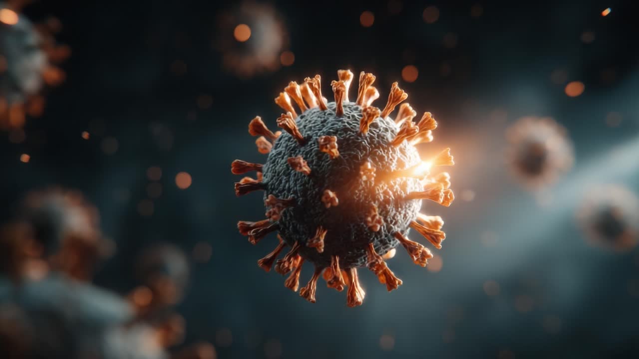 A Close-Up Visualization of a Virus, Highlighting Its Structure and Characteristics with Radiant Features, Depicting the Intricacies of Microbial Life