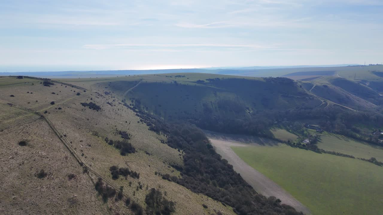 South Downs way Sussex UK drone,aerial winters morning