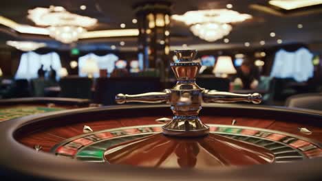 a close-up view of a casino roulette wheel highlighting the excitement and glamour of the gaming experience in an elegant environment
