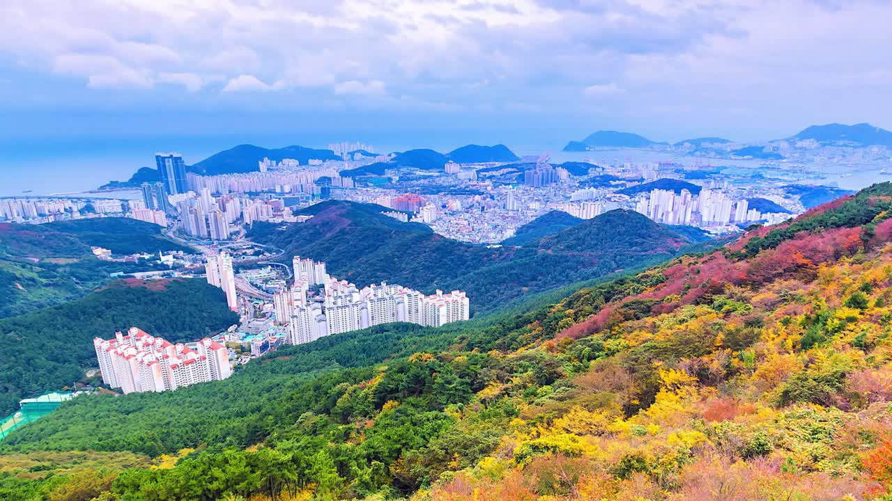 otoño en la ciudad de busan paisaje urbano de corea del sur