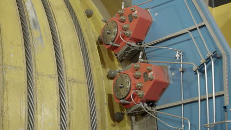 close-up of a cable winch and hydraulic system