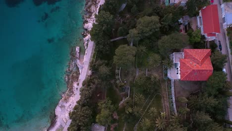 idyllic coast on hvar island, dalmatian coast, adriatic, croatia - aerial top down