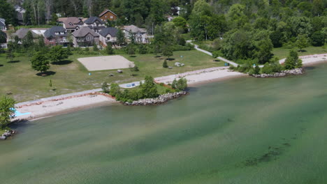 aerial parallax shot of innisfil beach on lake simcoe coast, ontario, canada