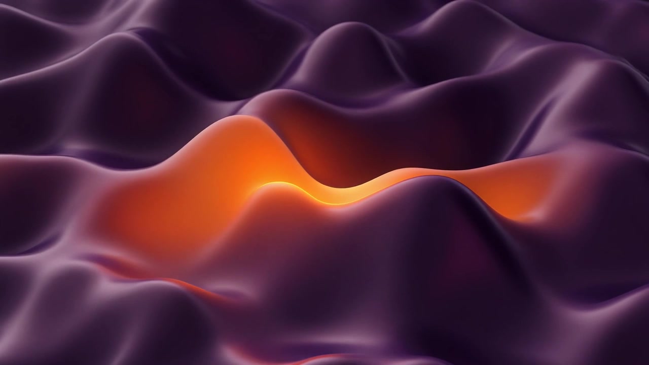 Abstract 3D Animation of Glowing Purple and Orange Liquid Waves