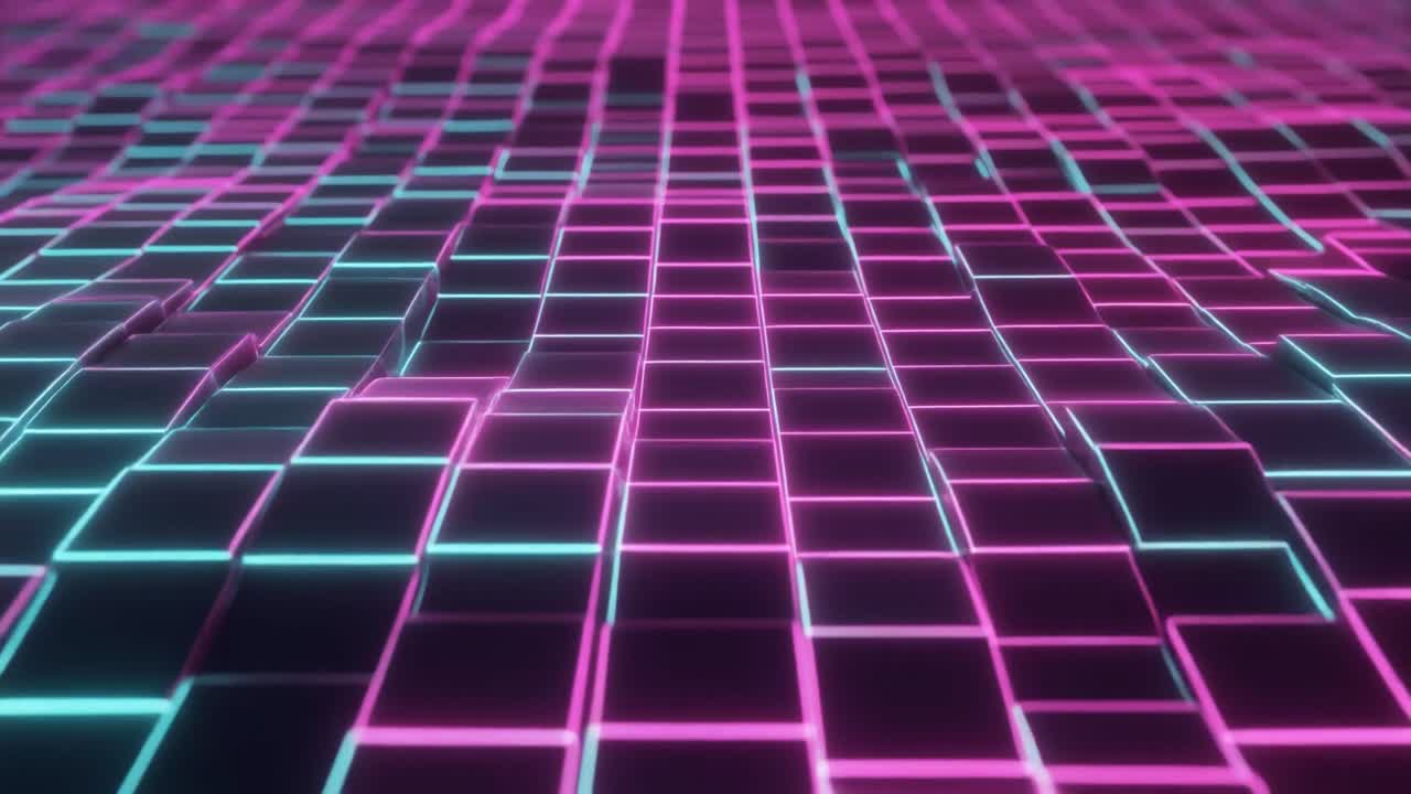 Griglia Digitale Dinamica con Linee Neon Luminose Rosa e Blu