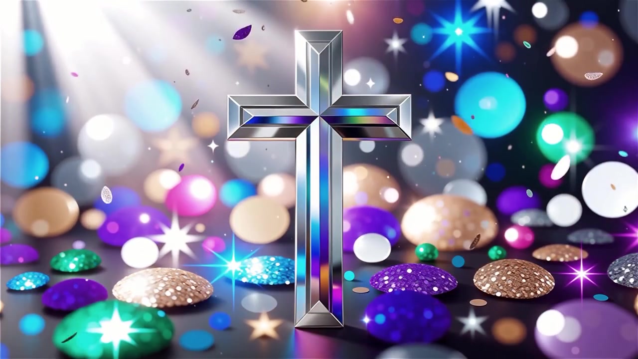 Croce Cristiana Luce Celestiale Sfondo per il Culto.