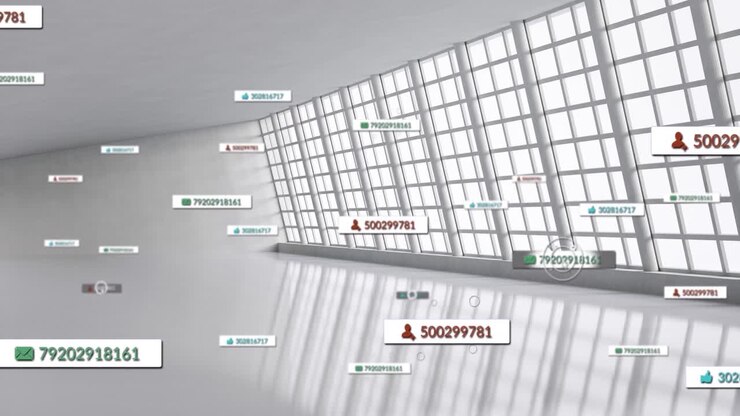 Animation of social media data processing over empty office