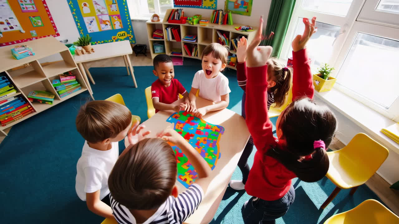 Children Learning and Playing in a Classroom