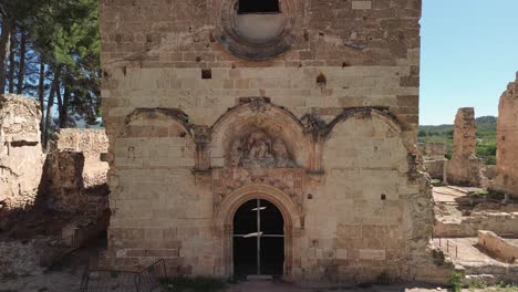 panoramic drone view of the facade of the iglesia mayor of the cartuja vall de cristo de altura, castellón