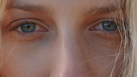 close up beautiful blue eyes opening healthy eyesight concept