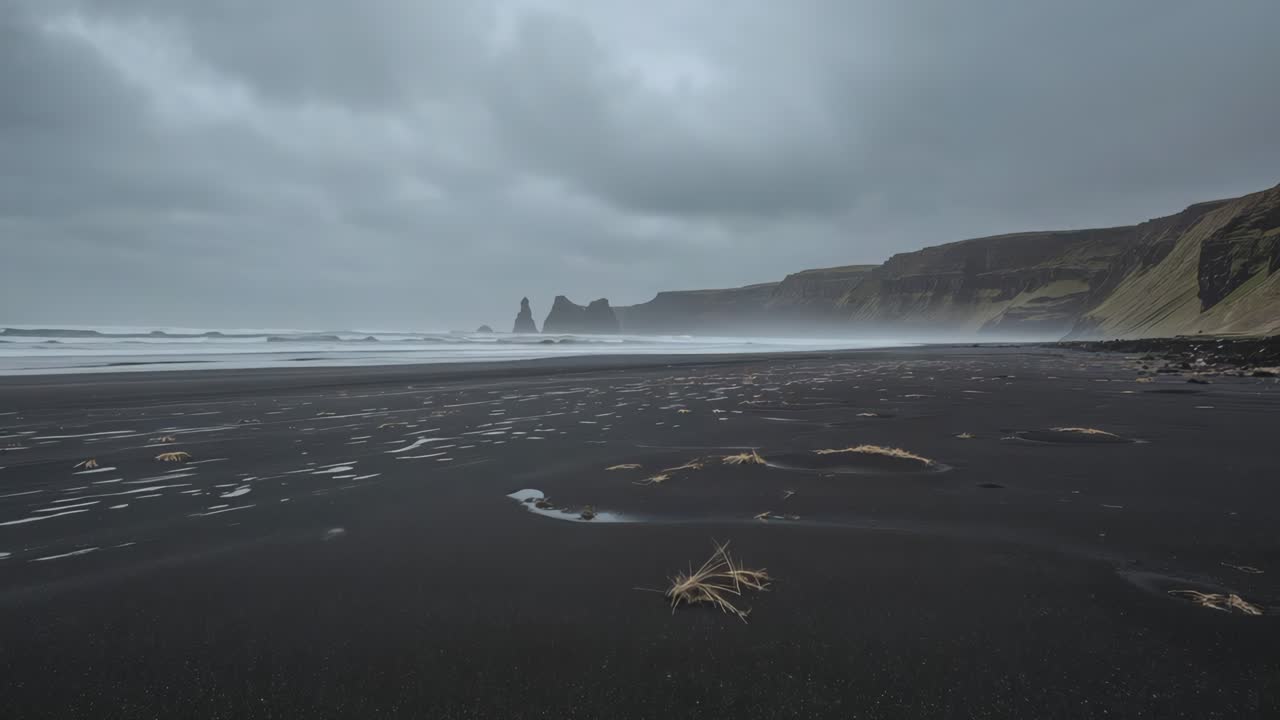 Gloomy Black Sand Beach in Iceland