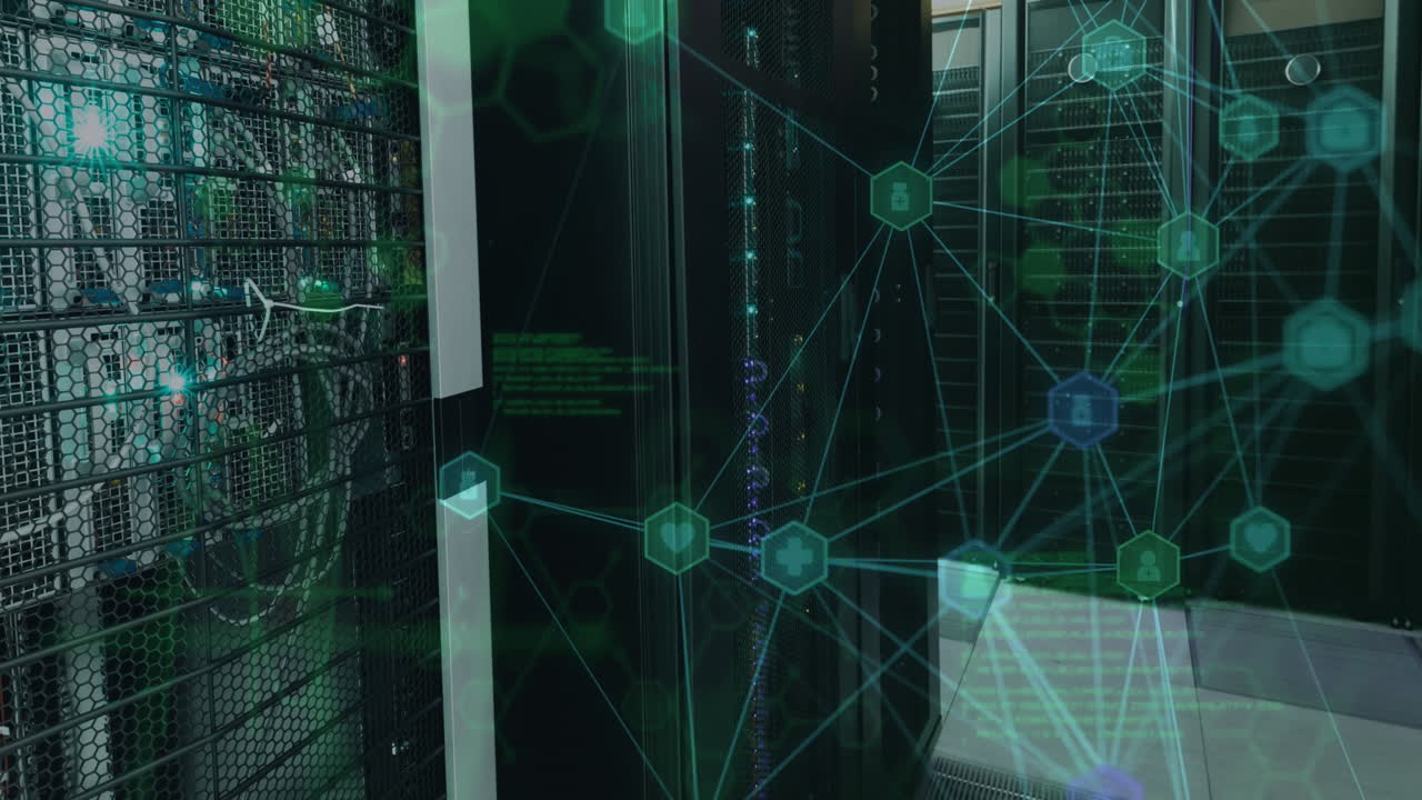 Animation of network of connections and data processing over computer servers