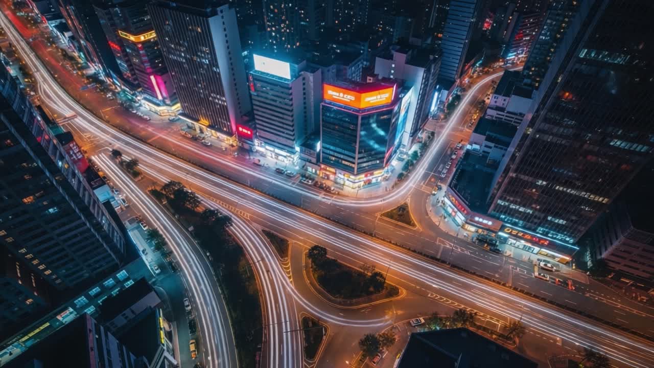Dynamic Night Cityscape with Streaking Light Trails