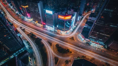 dynamic night cityscape with streaking light trails