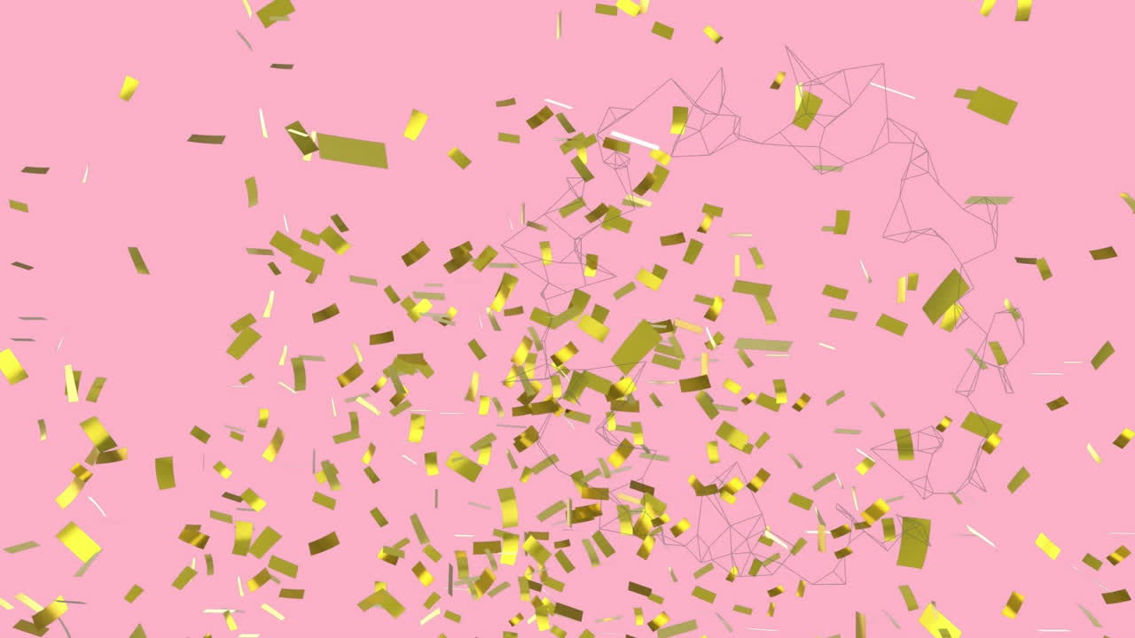 Animazione di coriandoli d'oro che cadono su sfondo rosa