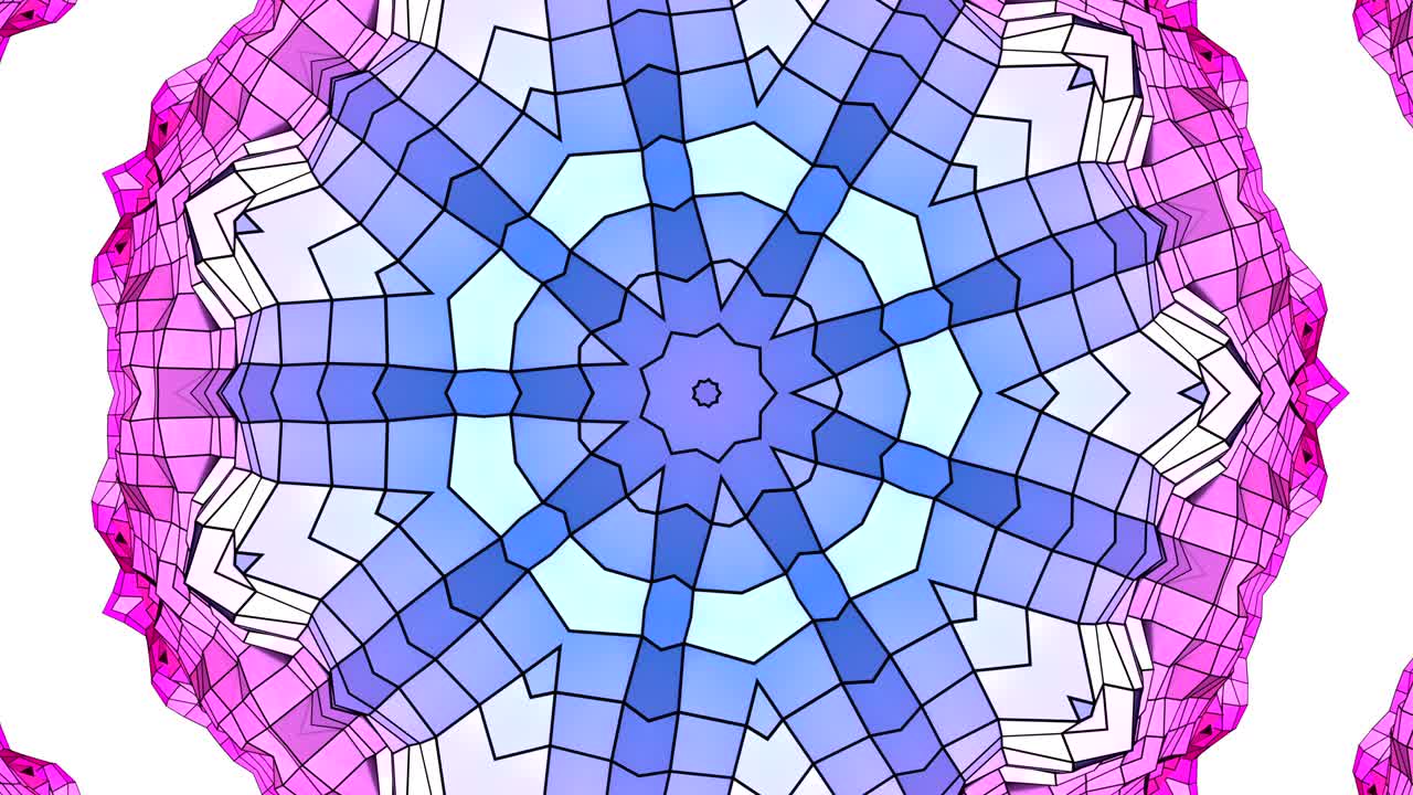 4k clean geometric kaleidoscopic animated background in loop, low poly style. Seamless 3d animation with modern gradient colors. Creative simple blue red background with round structure. 4