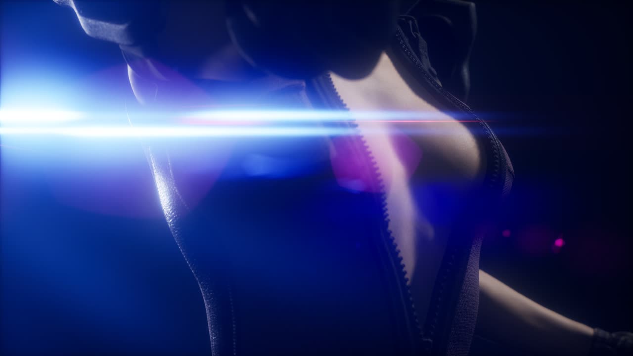 mujer joven cyberpunk, estilo futurista